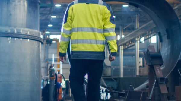 man walking in factory